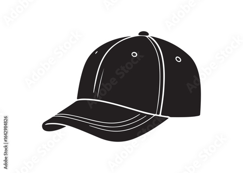 Simple Black Baseball Cap Silhouette: Minimalist Vector Graphic Design.