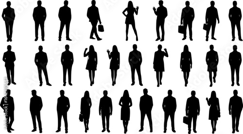 Vector silhouettes men and women, illustration. Silhouettes of young people posing in casual clothes. EPS version.