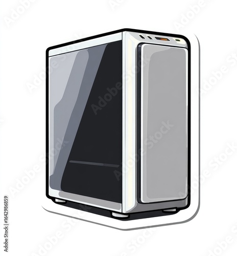 White computer case, cartoon style