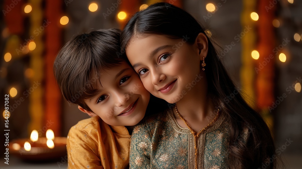 Happy Indian Brother and Sister Celebrating Diwali Festival in Traditional Attire Photo.Fictional Character Created By Generative AI Happy Indian Brother and Sister Celebrating Diwali Festival in Traditional Attire Photo.Fictional Character Created By Generative AI