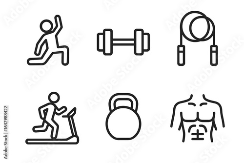Fitness essentials: exercise icons featuring workout equipment and bodybuilding symbols