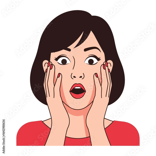 Shock and Awe: A young woman, wide-eyed and aghast, clasps her cheeks in a moment of utter astonishment and disbelief, a visual representation of the profound impact of shock.