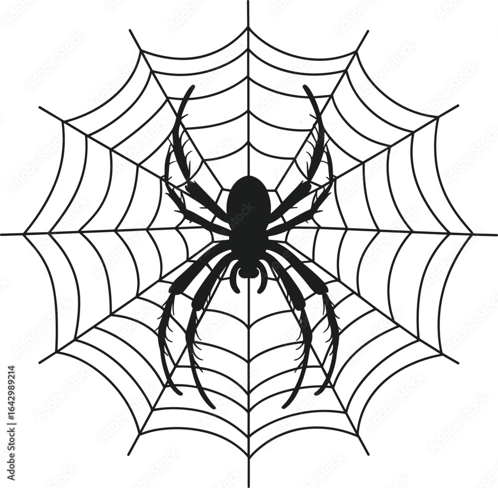 Fototapeta premium Spider on Web Silhouette – Creepy Halloween Vector Illustration