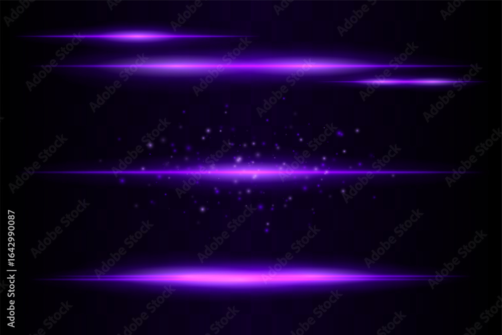 Shining set. Bright glowing beams combined with floating light particles. Central cluster highlights energy dispersion and soft motion on transparent background.