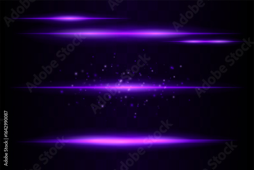 Shining set. Bright glowing beams combined with floating light particles. Central cluster highlights energy dispersion and soft motion on transparent background.