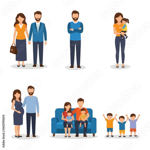 Family and Togetherness Illustration: Showcasing a variety of families, illustrating a spectrum of familial bonds in a set of vibrant, graphic illustrations. 