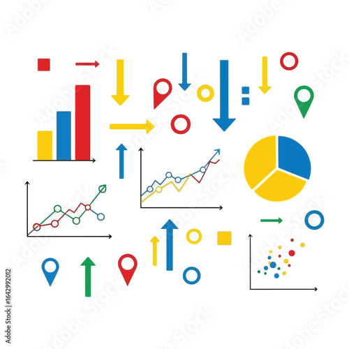 Data Visualization Icon Set: Charts, Graphs, Arrows, Infographic Elements