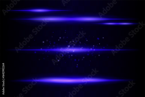 Shining set. Bright glowing beams combined with floating light particles. Central cluster highlights energy dispersion and soft motion on transparent background.