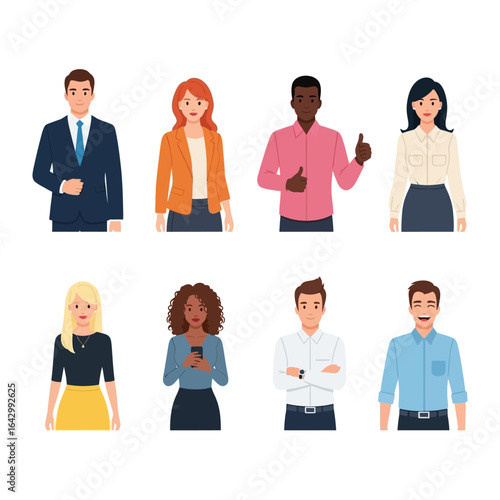 Diverse Professional Portraits: A collection of diverse professionals, each with a unique expression and pose, representing a spectrum of backgrounds and careers.
