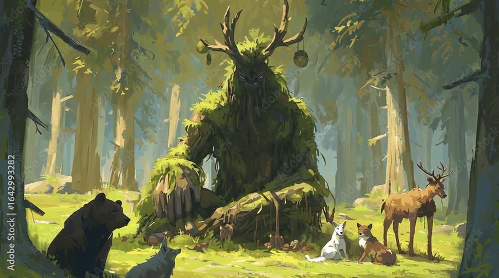 The Leshy depicted as a towering forest giant, mythological Slavic ...