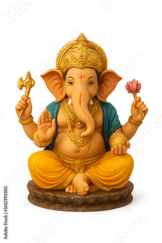 Lord Ganesha Divine Idol Stock Image on White Background