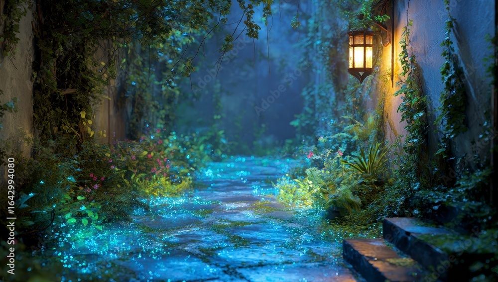 Obraz premium Mystic alleyway glows with bioluminescent stones