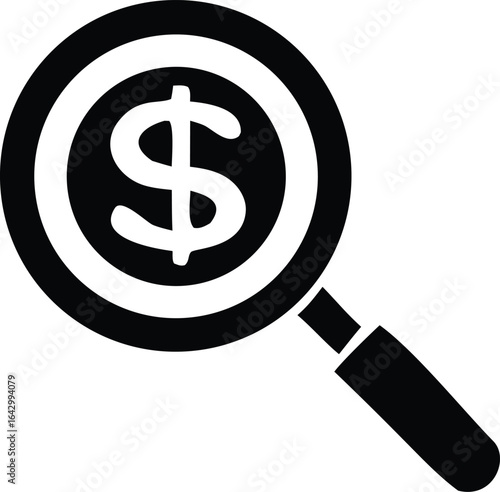 Magnifying glass focused on a dollar sign symbolizing financial analysis investment research and the meticulous search for economic opportunities