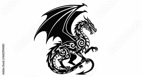 Wallpaper Mural Dragon silhouette - cut out vector dragon icon, logo, tattoo, sticker stock illustration Torontodigital.ca