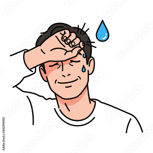 Sweaty and relieved: an illustrated man wipes his brow, showcasing a moment of sweat and relief. This image captures the essence of the emotional experience.