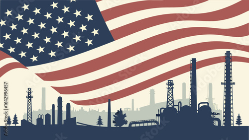 American industry with flag background vector illustration for patriotic design and concepts