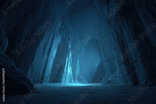 Fototapeta Naklejka Na Ścianę i Meble -  Deep cavern, lit by ethereal blue light