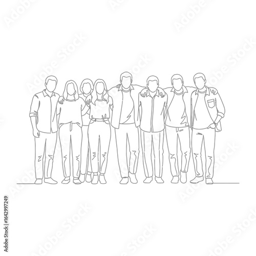Unity in Monochrome: A sketch of a group of figures stands united. Embracing the essence of collaboration and togetherness, depicted through a minimalist line drawing.