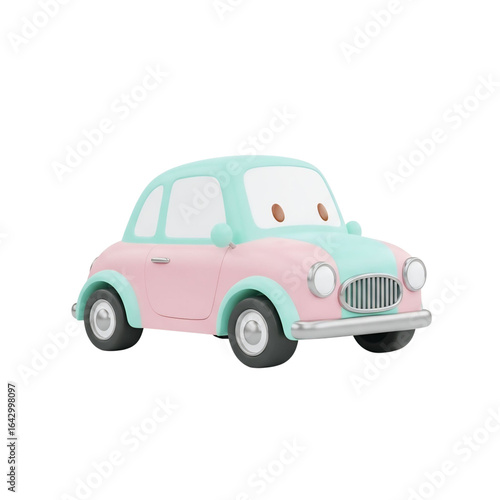 Cute cartoon car with pink and mint green colors isolated on transparent background