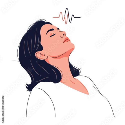 Inner Peace and Tranquility: A woman, eyes closed, reclines in serene repose, a visual representation of inner calm and mental well-being