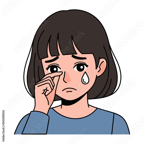 Tears of Sorrow: This image portrays a woman visibly distraught, tears streaming down her face, in an illustration of profound sadness and vulnerability.