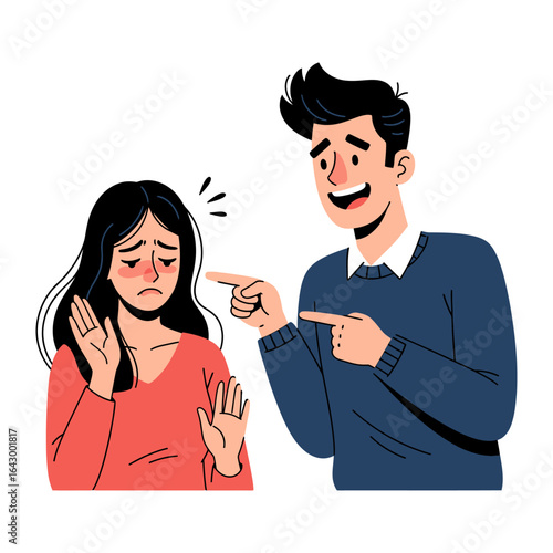 Mocking Illustration: A stark illustration captures a man playfully taunting a woman, their contrasting expressions reflecting a moment of jest and vulnerability.