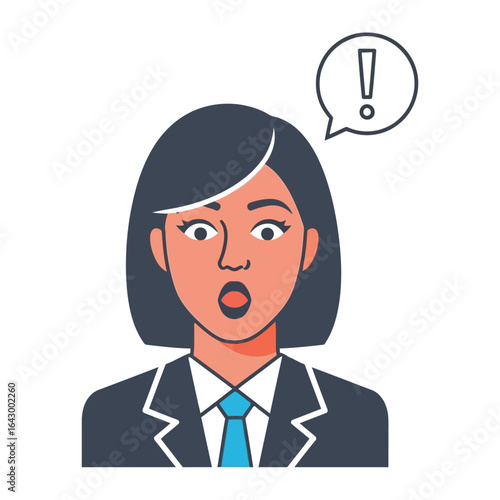 Astonished Female with Exclamation: A vector illustration of a woman's surprised reaction with an exclamation mark, perfect for expressing astonishment or a moment of realization. 