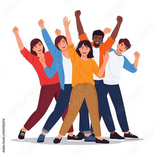 Teamwork's Triumph: Illustrative representation of a diverse team celebrating together in a moment of success. Showcasing the euphoria and collective joy of reaching a common goal.