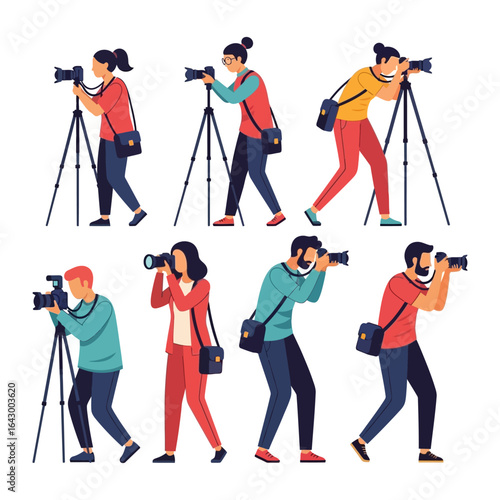 A team of photographer capturing images: A diverse collective of dedicated photographers, captured in a vivid illustration.