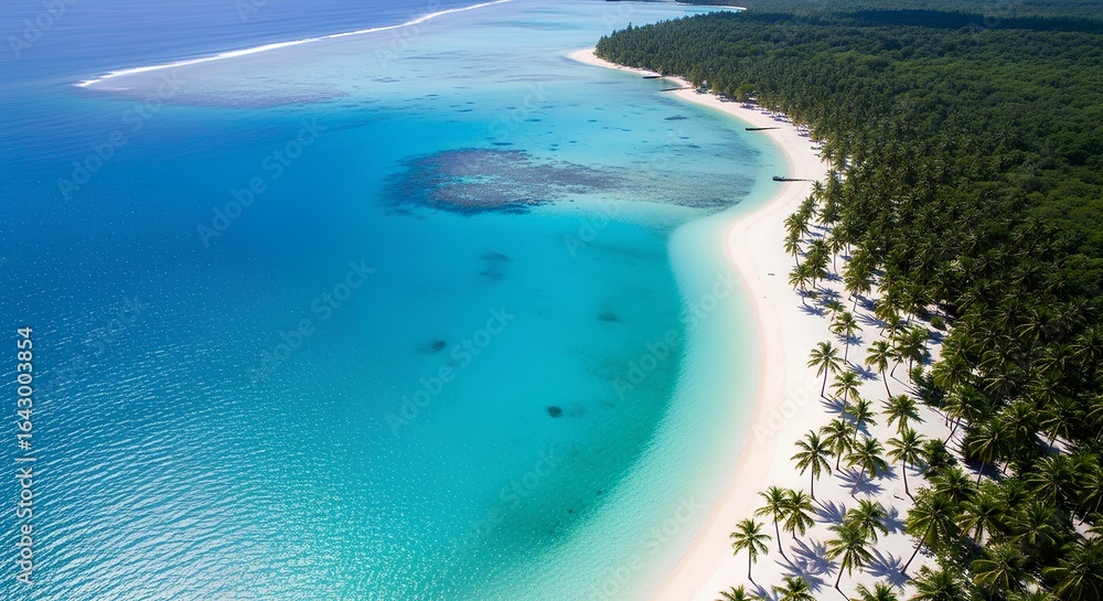 Obraz premium Aerial Ultra Realistic View of Tropical Island with Crystal Water and Pristine White Sand Beaches