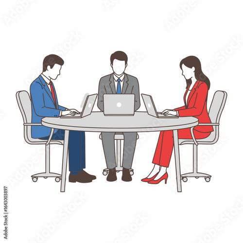 Business Team in Meeting: A team of business professionals engrossed in a collaborative meeting around a sleek, modern table.