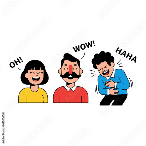 Comic Joy and Laughter: A group of cartoon characters bursting with laughter and amusement, showcasing infectious joy. 