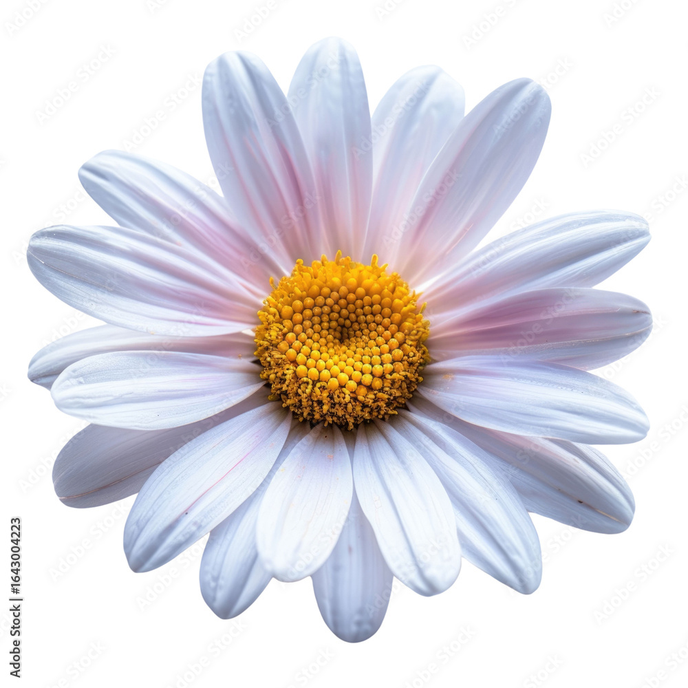 A delicate white daisy with a vibrant yellow center, isolated on a transparent background. background removed A delicate white daisy with a vibrant yellow center, isolated on a transparent background. background removed