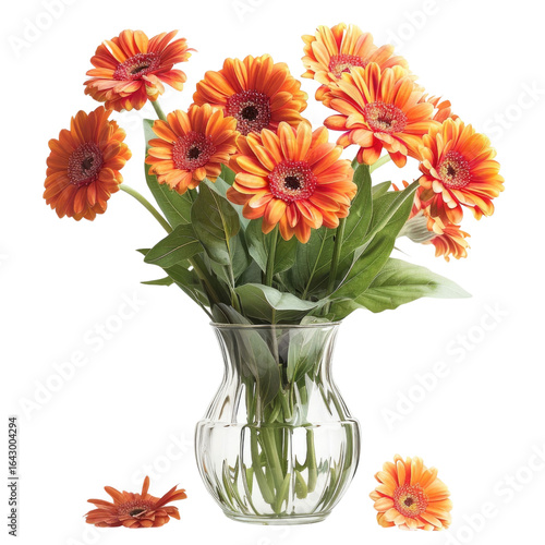 Wallpaper Mural A bouquet of vibrant orange gerbera daisies in a clear glass vase, isolated on a transparent background. background removed Torontodigital.ca