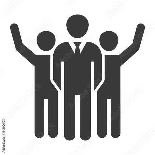 Unified Vision: An emblem of teamwork and leadership depicts a central figure supported by two teammates, arms raised in a demonstration of triumph and solidarity.