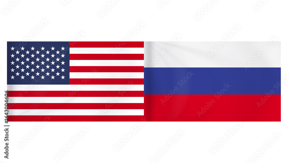 Fototapeta premium United States and Russia Flags Side by Side The design shows the full flag details with accurate colors and proportions, ideal for political, diplomatic, and international relations concepts.