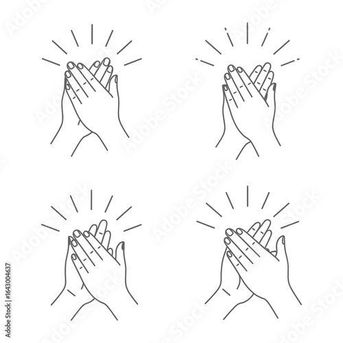 Applauding Hands: A set of minimalist line art illustrations of hands clapping, signifying approval, congratulations, or acknowledgment in a simple and elegant design.