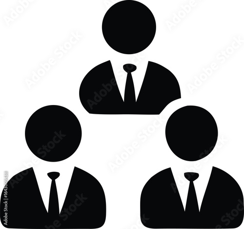 Simple black silhouette icon depicting a hierarchical business team structure with a leader and two subordinates
