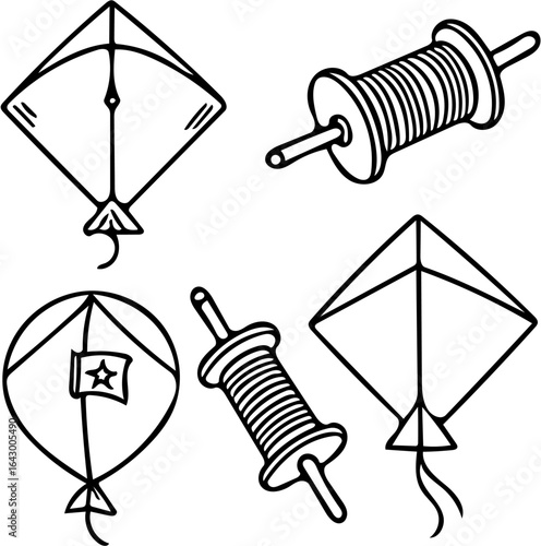 Minimalist Kite and Spool Line Art Set – Black & White
Clean black and white line art of traditional kites and spools, perfect for festival, decoration, and print use.