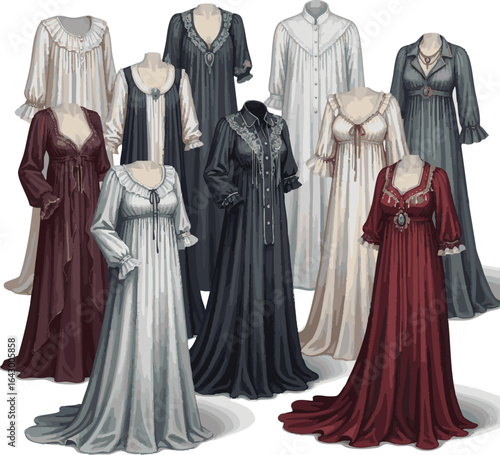 I need a kinds of different night dress victor art with whit background.