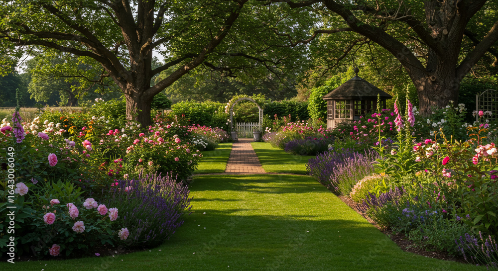 Obraz premium Blooming English Garden, AI Generation