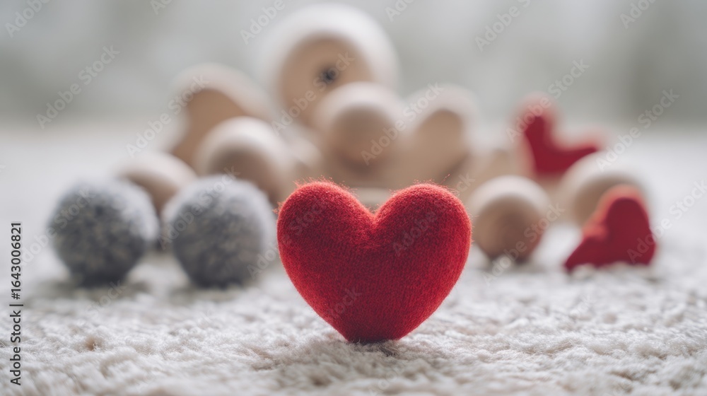 Fototapeta premium Cozy scene with heart-shaped arrangement of objects, warm lighting representing family and love. 