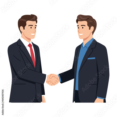 Agreement in Motion: A representation of two individuals solidifying a connection, their hands joined in a gesture of trust and understanding, embodying the essence of business and partnership.