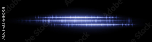 Soundwave line set. Dual horizontal light rhythm lines with glitch pulse effect. Used in sound design, equalizer or futuristic motion UI.
