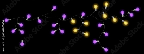 Party lights set icon. Twisted electric string with glowing bulbs in soft yellow and blue tones. Used for celebration decor, events, and cozy mood visuals.
