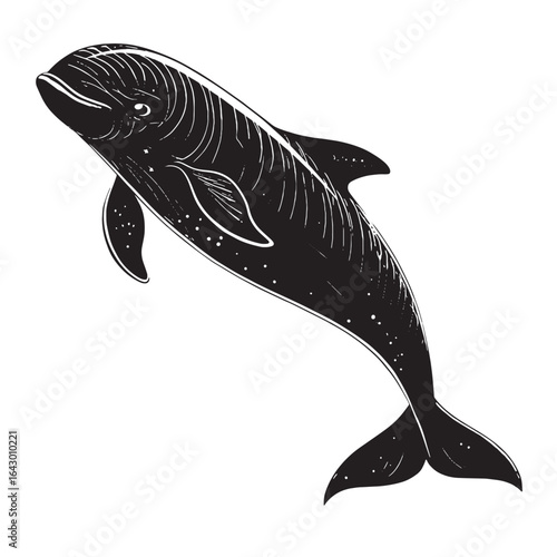 black beluga whale Silhouette Vector, High Quality Illustration on White Background