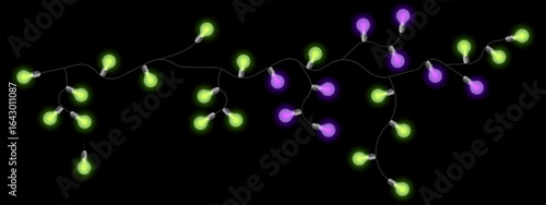 Party lights set icon. Twisted electric string with glowing bulbs in soft yellow and blue tones. Used for celebration decor, events, and cozy mood visuals.