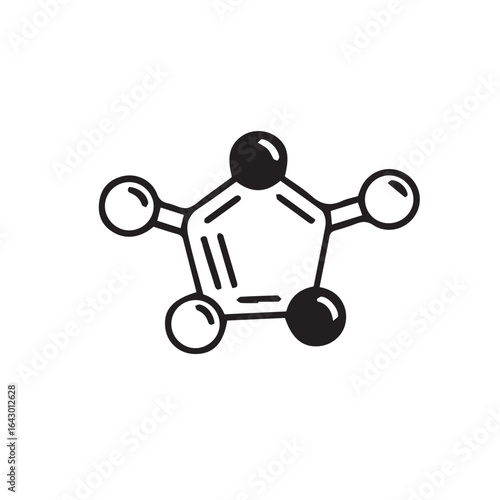 Minimalist chemical molecule icon. A simple black and white line art illustration representing a molecular structure for science and chemistry.