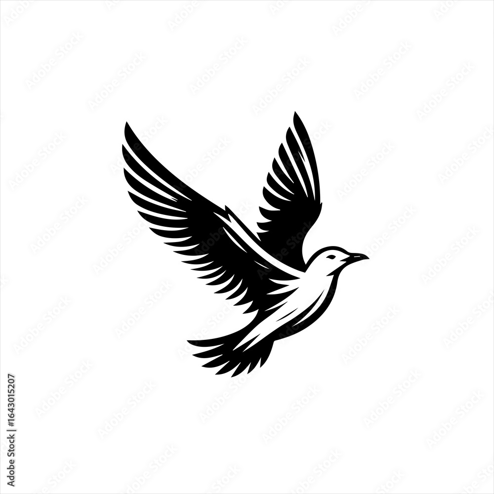 Stylized black bird in flight silhouette Stylized black bird in flight silhouette