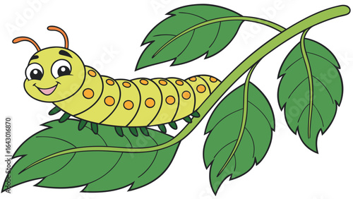 Caterpillar on Leaf Vector Illustration